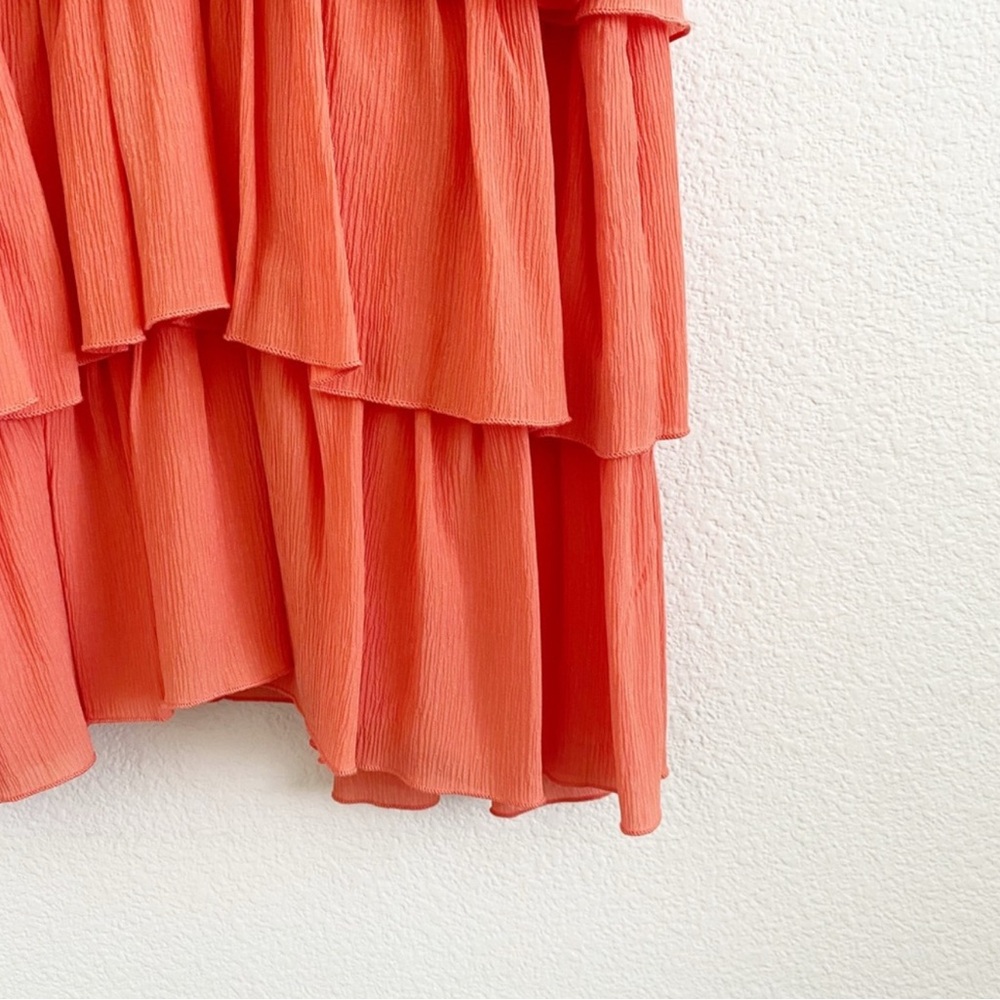 Anthropologie Apiece Apart 100% Silk Ruffled
Tiered Mini Dress Summer Top Coral - Picture 4 of 9